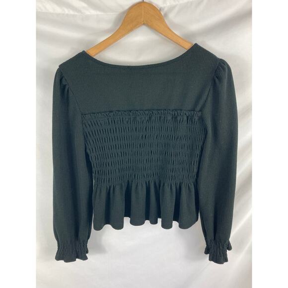 Altar'd State Black Long Sleeve Smocked Peplum Top Size Medium - Picture 3 of 3
